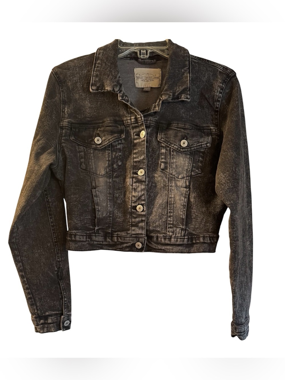 Ashley-Vintage Charm Acid Wash Black Crop Denim Jacket